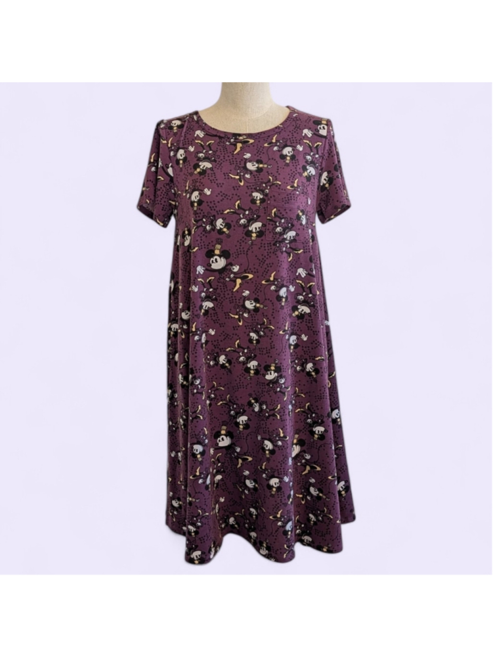 LuLaRoe Carly Disney Minnie Mouse Purple A-Line Swing Dress XS Vintage Print